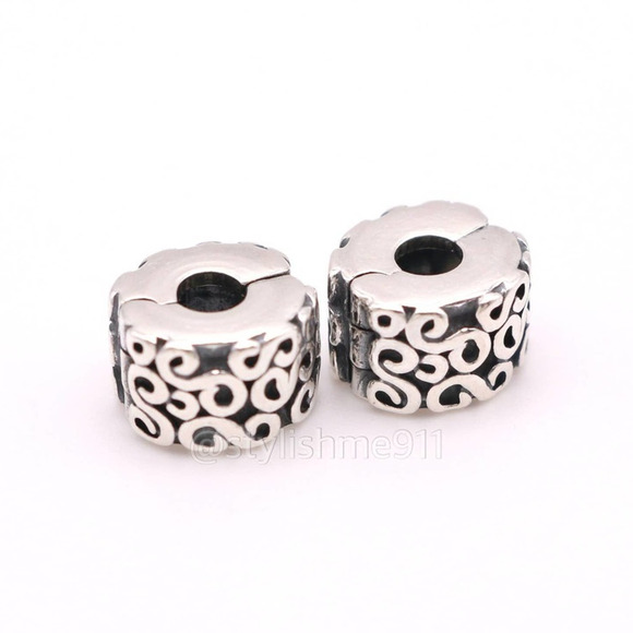 Two Authentic PANDORA Silver Swirls Clips Charms - 790338 - Picture 8 of 11